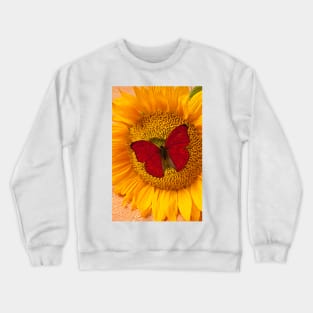 Red Butterfly On Sunflower Crewneck Sweatshirt